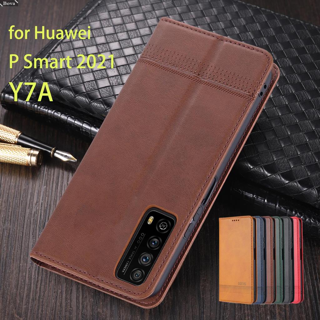 Deluxe Magnetic Adsorption Leather Fitted Case for Huawei P Smart 2021 / Huawei Y7A Flip Cover Protective Case Capa Fundas Coque