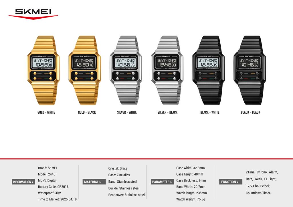 SKMEI 2448 Luxury Sport Multifunctional Digital Electronic Watch For Women Men Business Wristwatch Zegarek Męski Clock Gifts