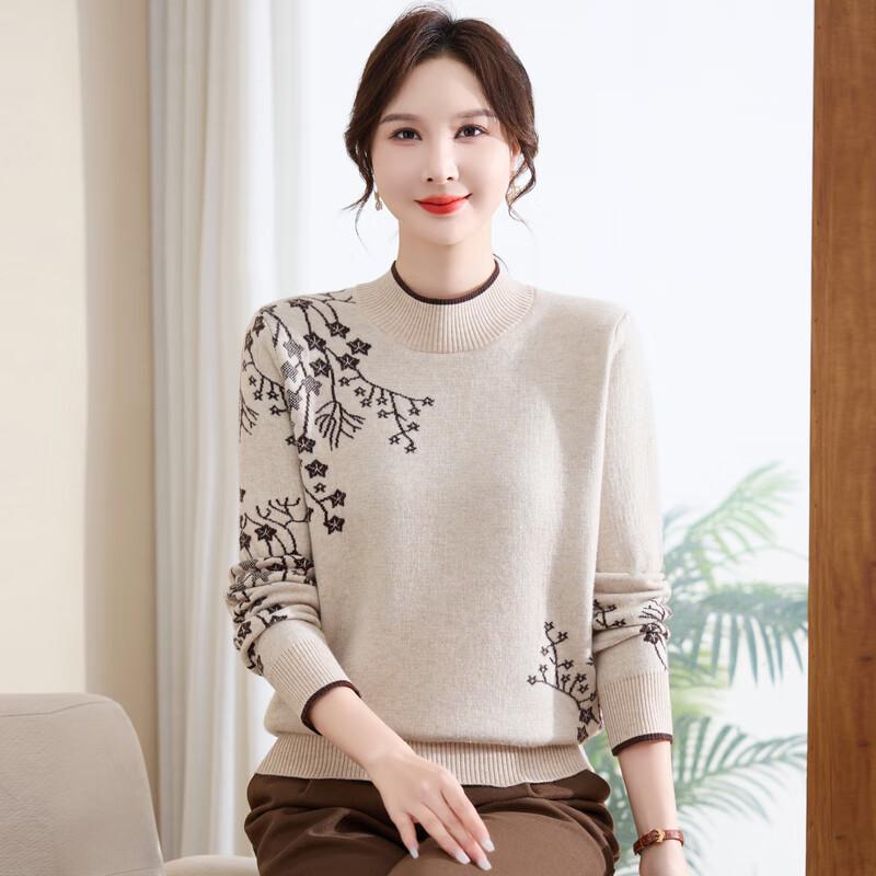 Fengxiao Mama Mid-Aged Women's Floral Thermal Knit Pullover