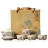 Stoneware Kungfu TeaSet - SancaiLiddedBowl & Teacups for CorporateGifts StoreOpening TraditionalChineseCeramic Commemorative Set