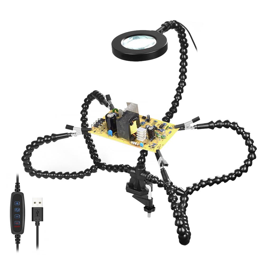 Banc de lucru pentru repararea sudurii, lupă 3X cu lumină LED, suport pentru placă de circuit PCB, clemă reglabilă pentru citire, placă PC, sudare