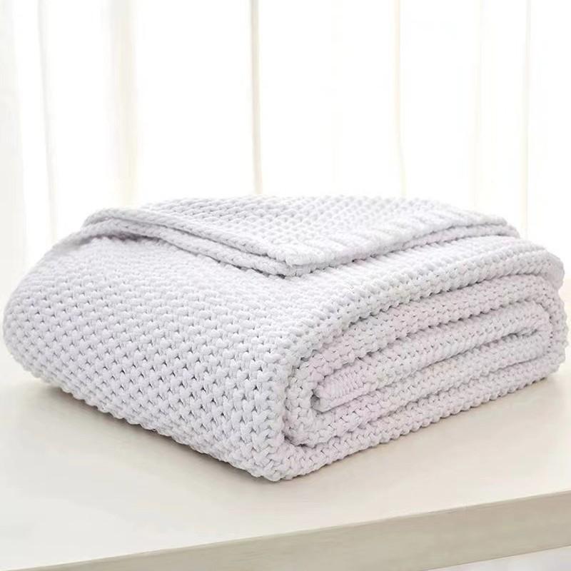 Cozy Fringe Knit Blanket Chunky Yarn Throw for Sofa Office AC Nap Afghan