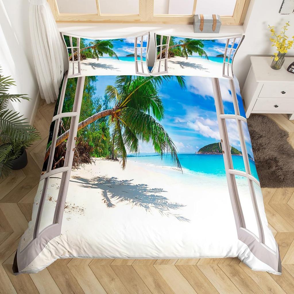 Sumer Hawai Beach Soft Duvet Cover Ful Ocean Beding Set for Young Boys Young Girls, Lovely Flip Flops Slipers Conch Starfish Warm Comforter Cover