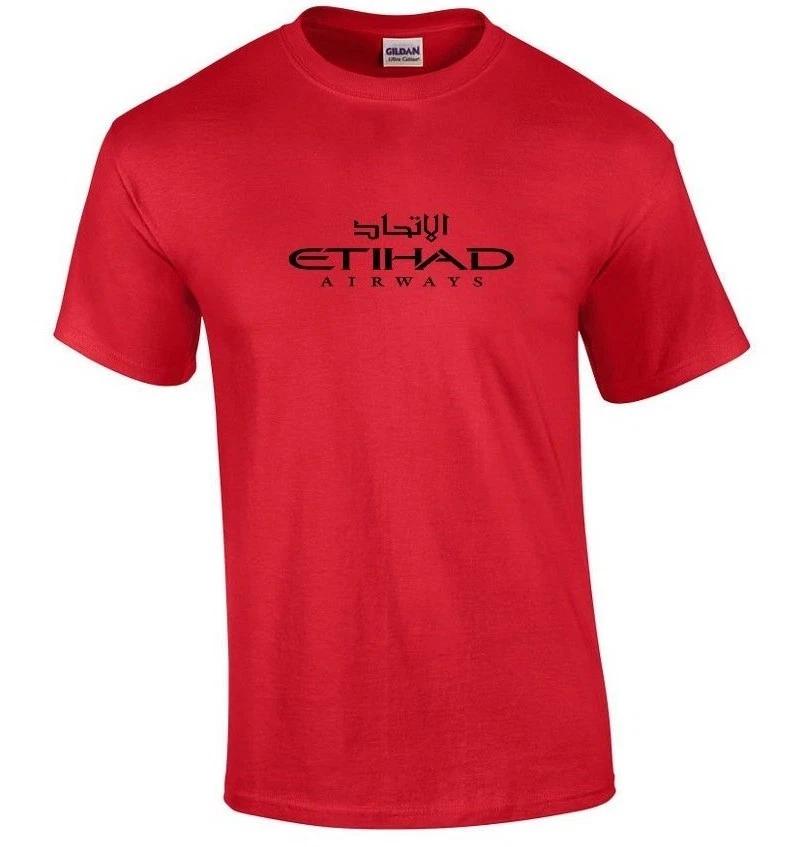 Etihad Airways Black Logo United Arab Emirates Airline Red Cotton T-Shirt XL