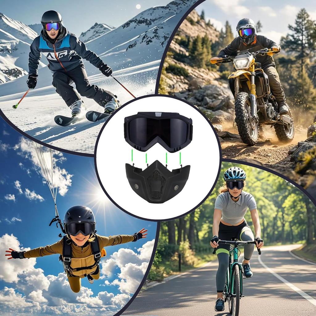 Paintball Mask Anti Fog,Motorcycle Helmet Riding Goggles Glasses With Removable Face Mask,Adjustable Motocross Eyewear