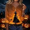 Damen Freizeit Top mit Halloween-Print, Henley-Kragen, Dreiviertelärm, festlichem Grafikdruck und lockerer Passform für die Herbstsaison