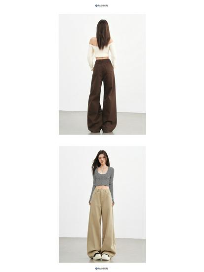 Women's Khaki High Waist Wide Leg Jeans - 2025 Autumn/Winter Collection