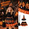 Girls Halloween Pumpkin Print Dress with Witch Hat and 3 Piece Costume Set