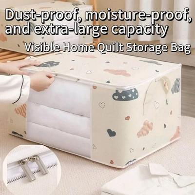 Storage Bag Non-woven Foldable Clothes Blanket Quilt Sweater Foldable Organizer Box Durable Cartoon Print Winter Clothes Cabinet