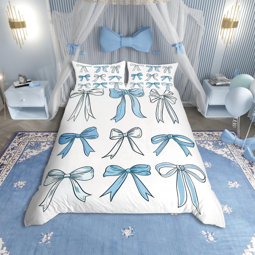 Homewish Kawaii Ribbon Bowknot Duvet Cover SetDreamy Princess Bedding SetCartoon Bow Comforter Cover Set