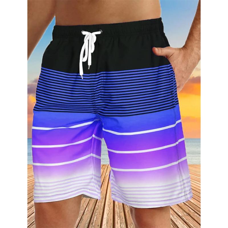 New Men's Beach Shorts Fun 3D Striped Print Swim Trunks Fashion Summer Loose Casual Pants Boy Girl Unisex Gym Board Shorts