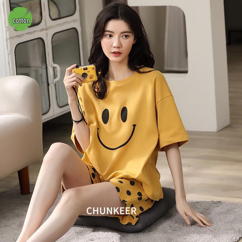 Baumwoll-Pyjama-Set im koreanischen Stil - Niedliche, lässige Kurzarm-Homewear für Studenten