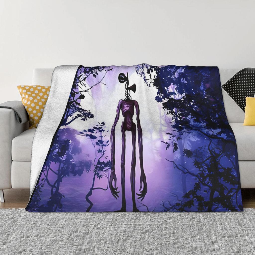Siren Head In Purple Horror Background Fleece Throw Blanket Scary Game Blanket for Bedding Bedspread Soft Quilt Multifunction