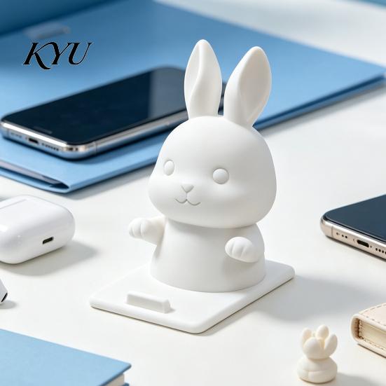 Decorative Rabbit Ornament for Desktop Cute Bunny Phone Holder, 3D Printed Animal Mobile Stand, Hands Free Mount TV Series Cell Holder Home