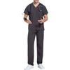 Unisex V Neck Scrub Set Short Sleeve Top and Elastic Waist Pants Two Piece Uniform for Medical Professionals