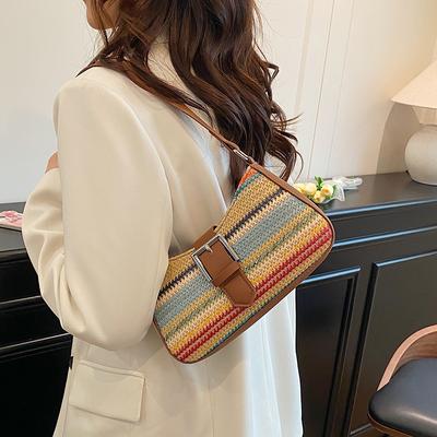 Seaside Vacation Underarm Straw Bag Women's 2025 Summer New Fashion Casual Beach Bag Simple Shoulder Bag