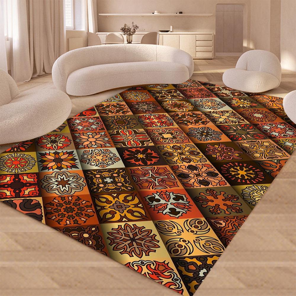 Teppichmatte mit Gittermuster Böhmischer Stil Bunt Geometrisch Rutschfest Langlebig Heimdekoration Wohnzimmer Schlafzimmer Bodenmatte