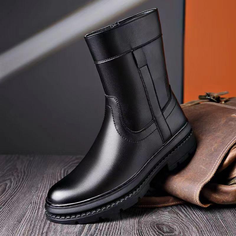 Fashion men fashion chelsea boots genuine leather shoes cowboy autumn winter platform boot designer handsome high motorcycle botas
