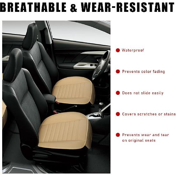 2PCS Front Seat Cover,Breathable Leather Cushion Protective Cover,Non-Slip Driver Seat Padded Storage Pocket,Most Car Universal Car