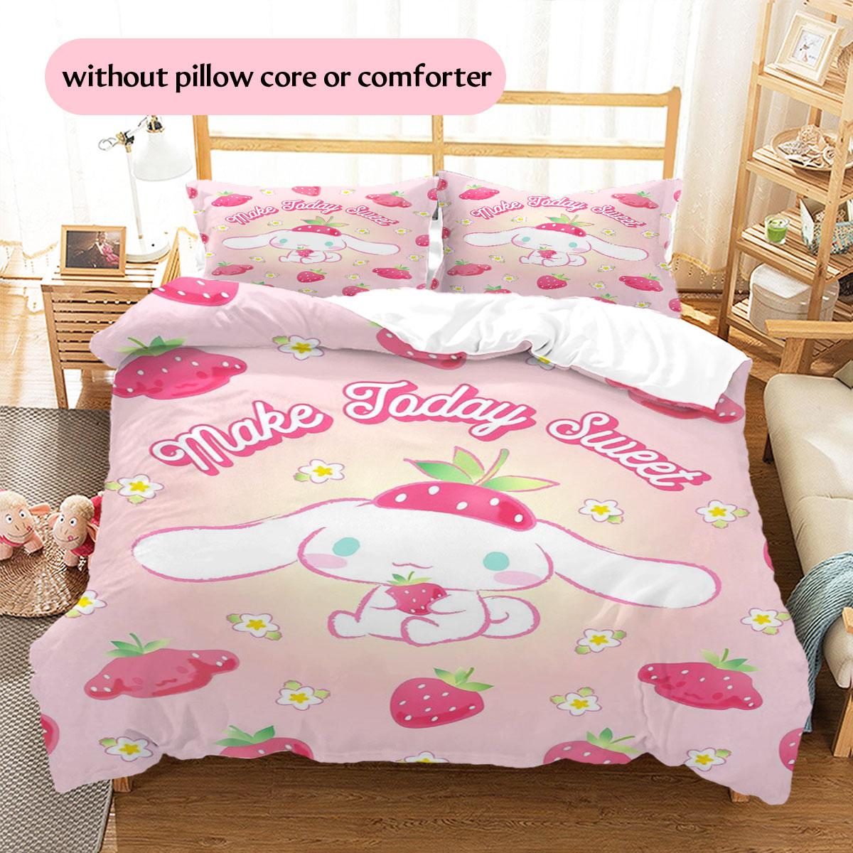 

Cartoon Cinnamoroll print children s duvet cover set (1*Duvet Cover + 2*Pillowcase, without core), soft and skin-friendly. 135x200cm