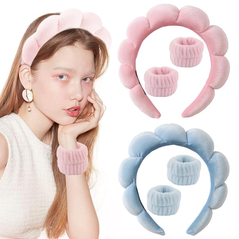 3-piece Sweat-absorbing Wristband Set for Women, Face Wash Headband, Headband and Hair Accessories