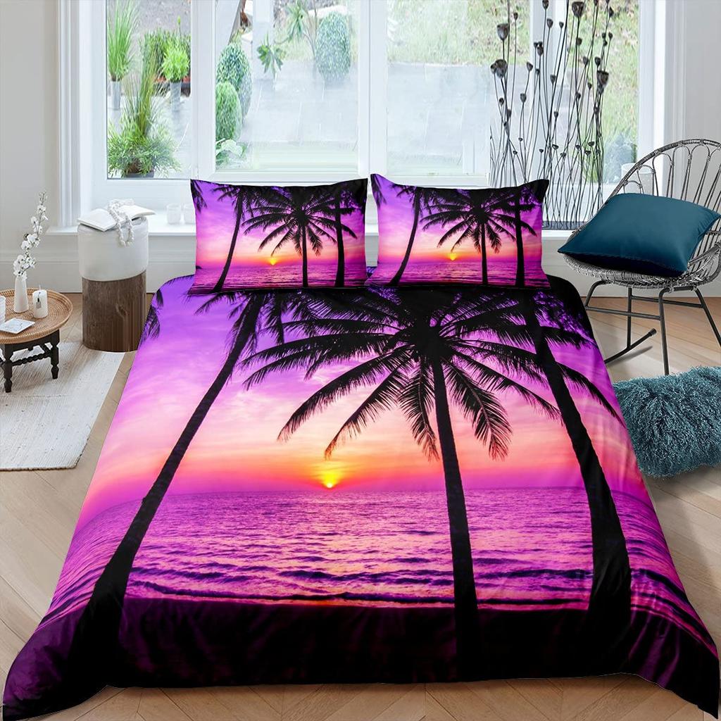 Comforter Palm Tree King Queen Full Twin Tropical Leaves Comforter Watercolor Style Bedding Set Polyester
