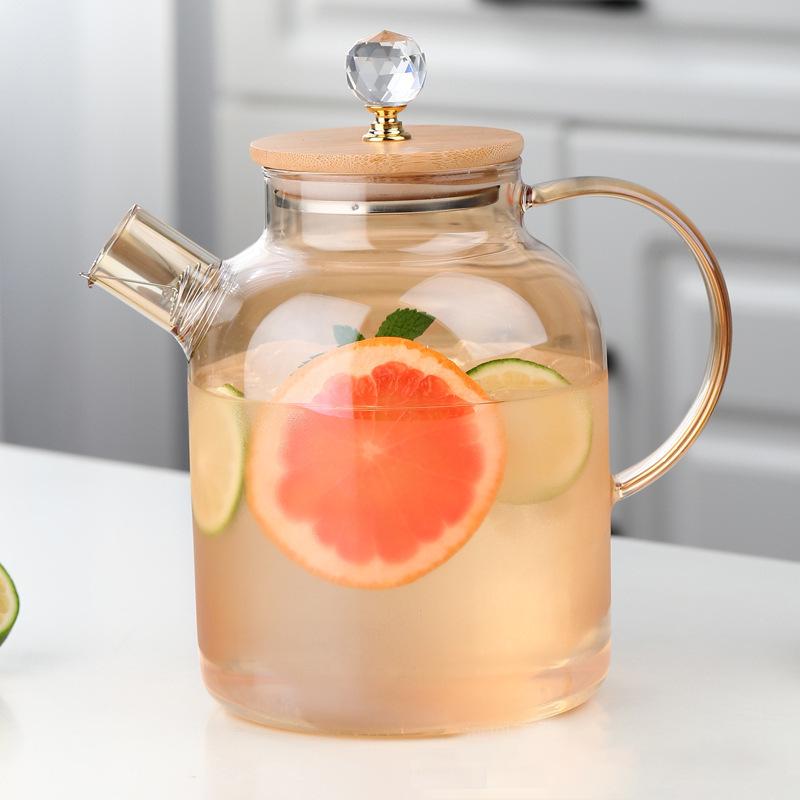 Borosilicate Glass Teapot with Bamboo Lid for Hot & Cold Drinks