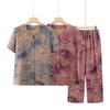 Grandma's Summer Two-Piece Set: Short-Sleeve Round-Neck Shirt for Middle-Aged and Elderly Women