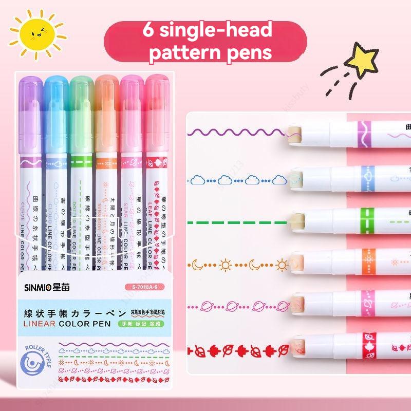 

6-24pcs/set Flower Line Shape Highlighter Pen Roller Tip Curve Liner Marker Kawaii Stationery Set School Office Supplies