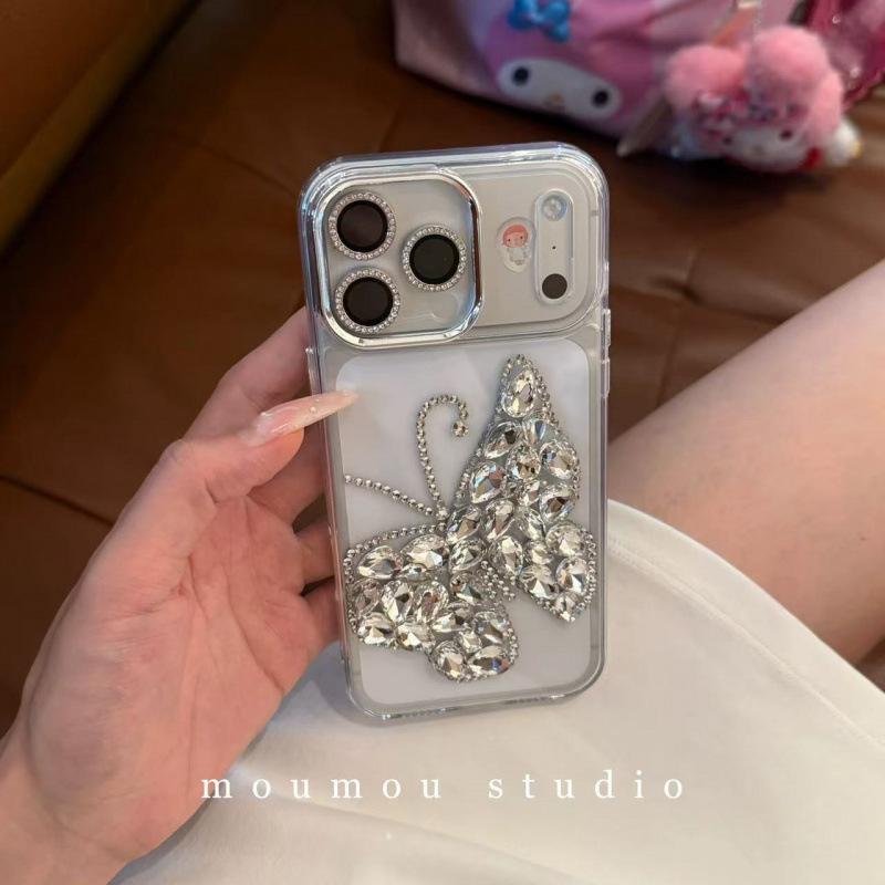 Premium sense Epoxy three-dimensional flash diamond butterfly for iPhone17promax Apple 16 mobile phone case 15 New 14