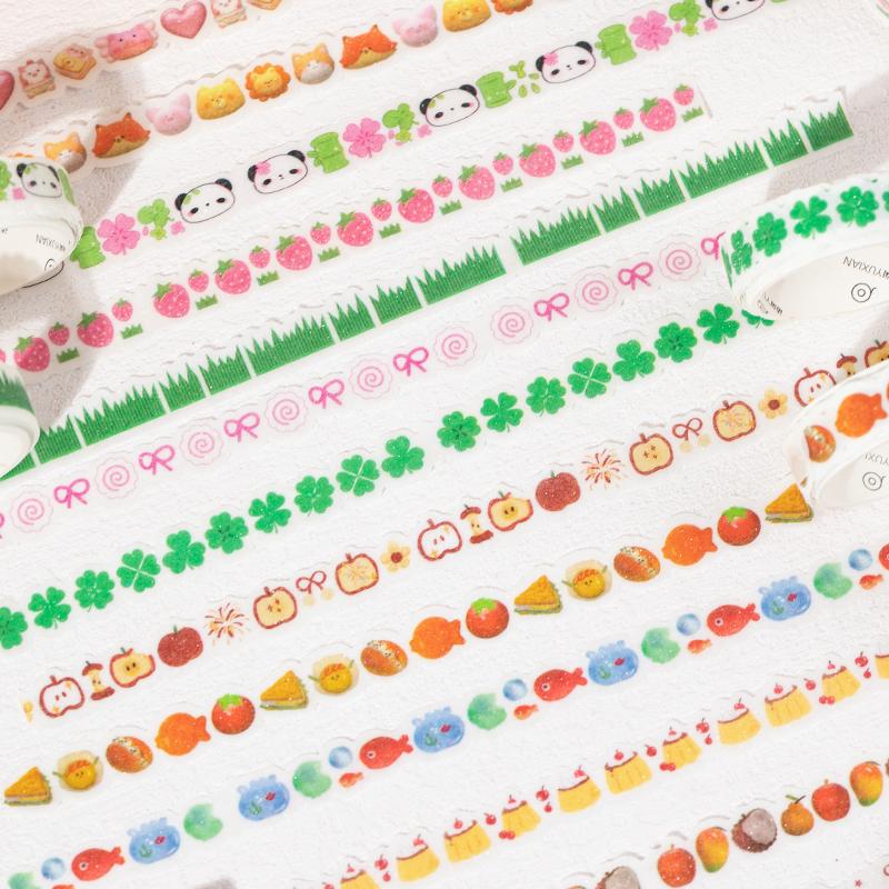 5Roll/set Retro Cute Y2K Glitter Decoration Adhesive Tape Planner Handbook DIY Scrapbooking Journal Collage Material Stickers