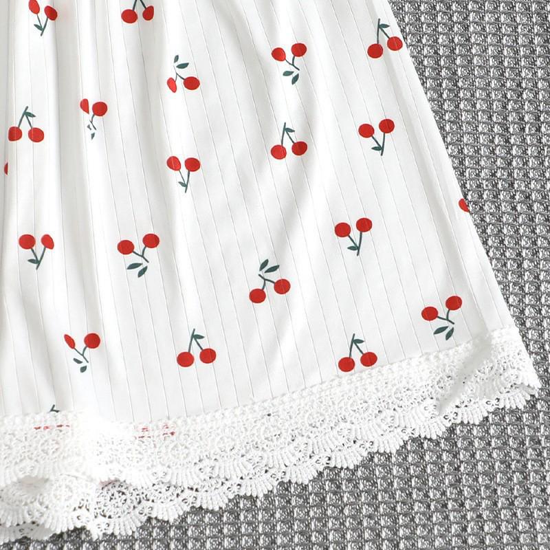 Cherry Blossom Lace V-Neck Pajama Set for Women - Autumn Collection