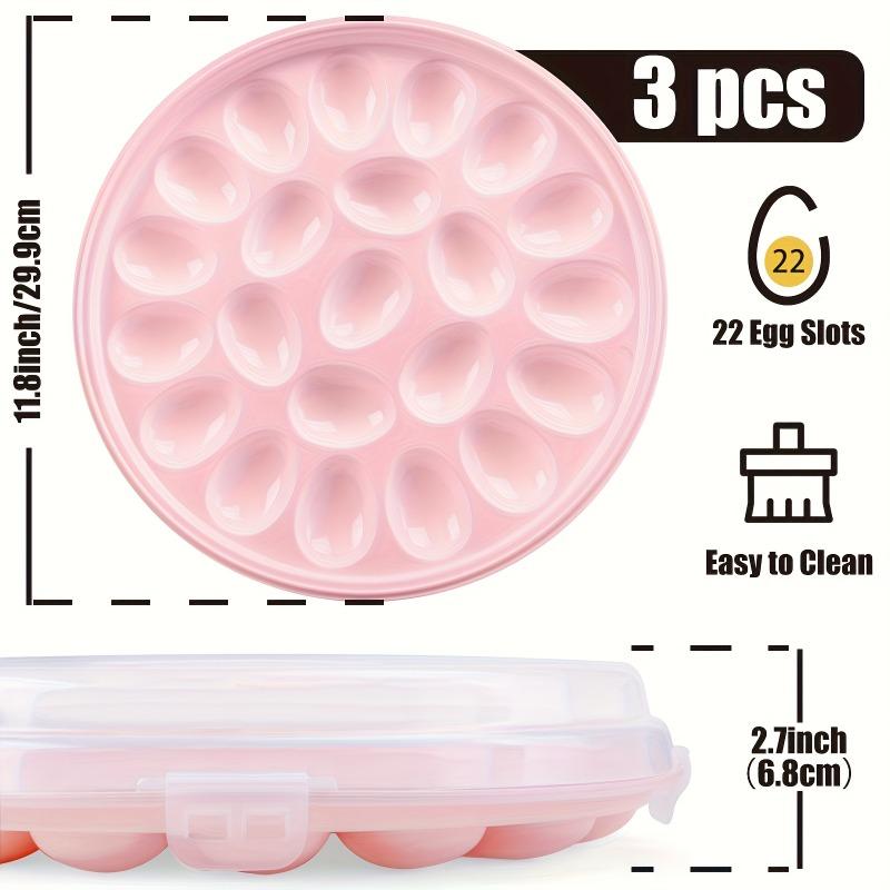 3 lidded deviled egg trays with 66 slots total, portable egg carriers ideal for parties, kitchen use, camping and outdoor trips.