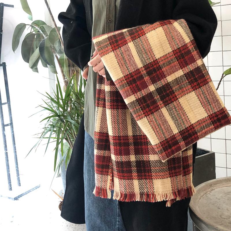 Retro Plaid Scarf for Women in Autumn and Winter Versatile New Double Sided Houndstooth British Cute Scarf Korean Style Trendy Shawl