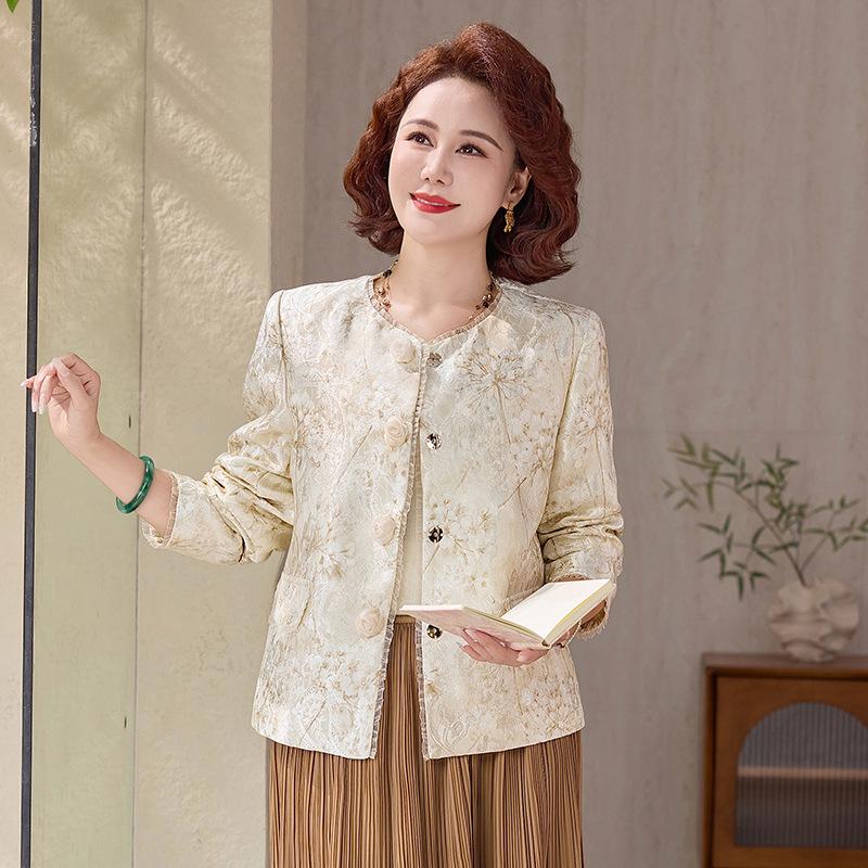 

Elegant Spring/Autumn Cardigan Jacket for Women - 2026 New Chinese Style Mother s Top 4XL (135-150 lbs)