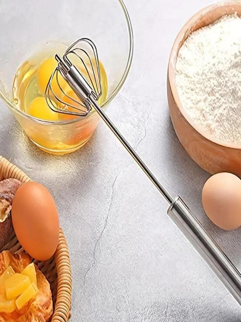 Hand Push Rotary Whisk, No-Electricity Egg Beater & Mixer for Cooking, Effortless Stainless Steel Whisk for Blending & Stirring