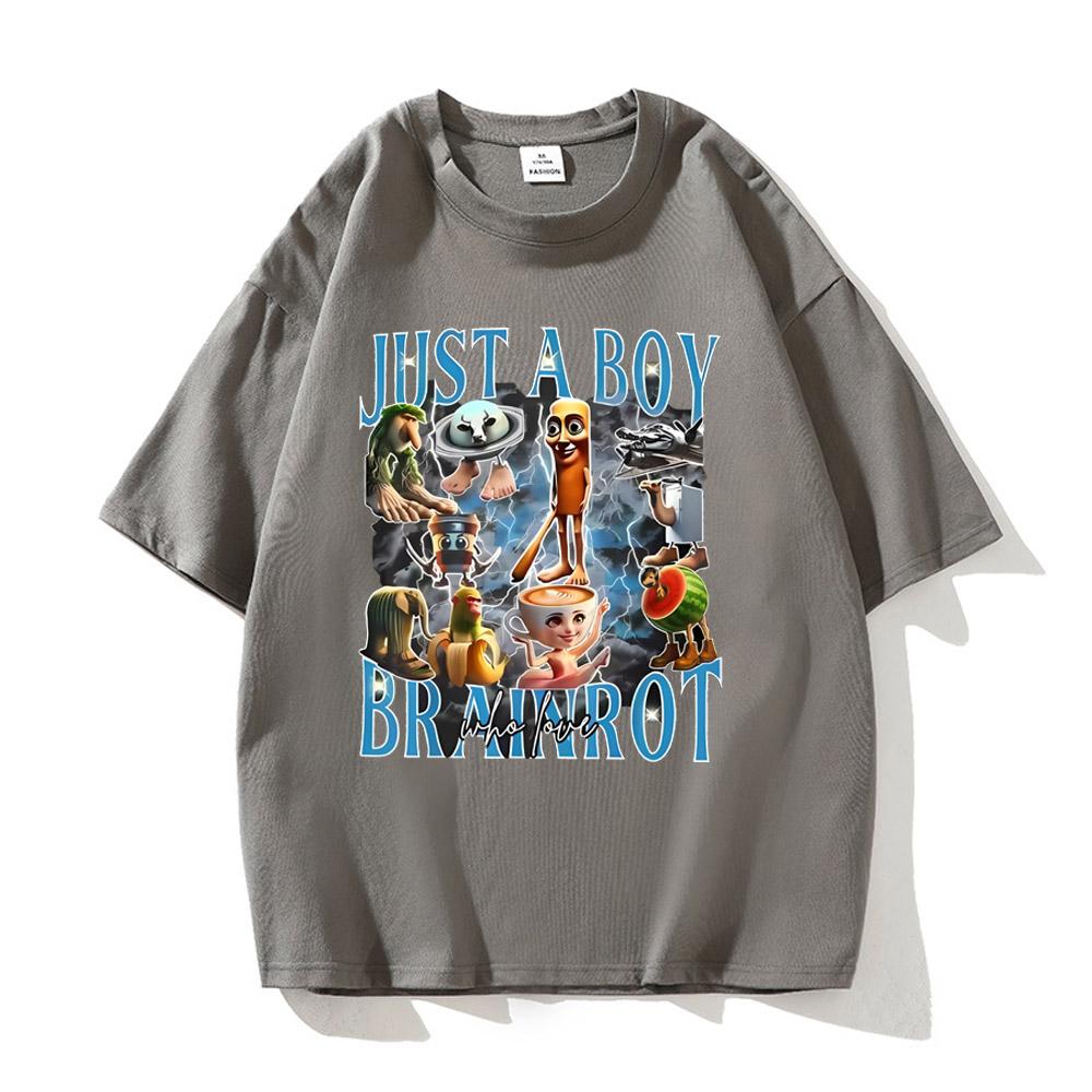 Just A Boy Who Love Brainrot Meme Italian TShirt Cute AI Italian Brainrot Animals Y2k Graphic High Quality Cotton T Shirt S