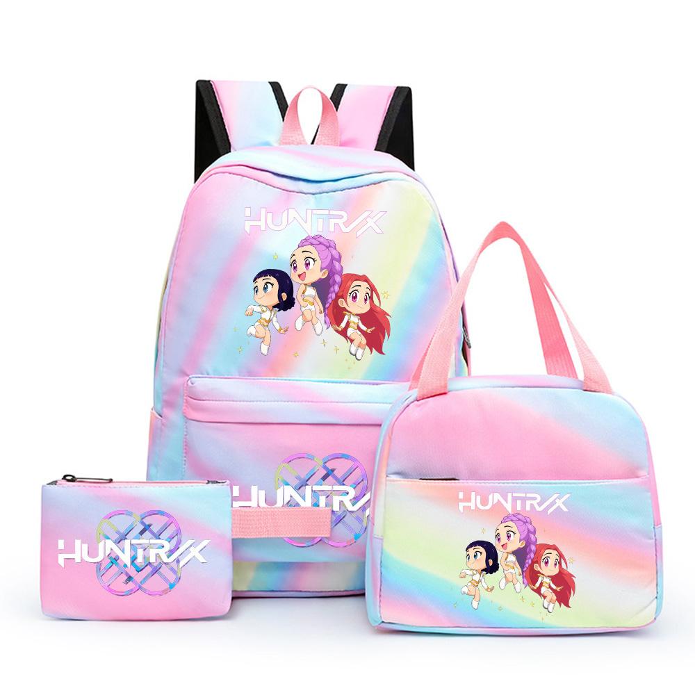 3Pcs/set Cartoon Printed Backpack with Lunch Bag Pencil Case for Teenager Girl Boy Large Capacity Waterproof Bookbag Gift Mochila