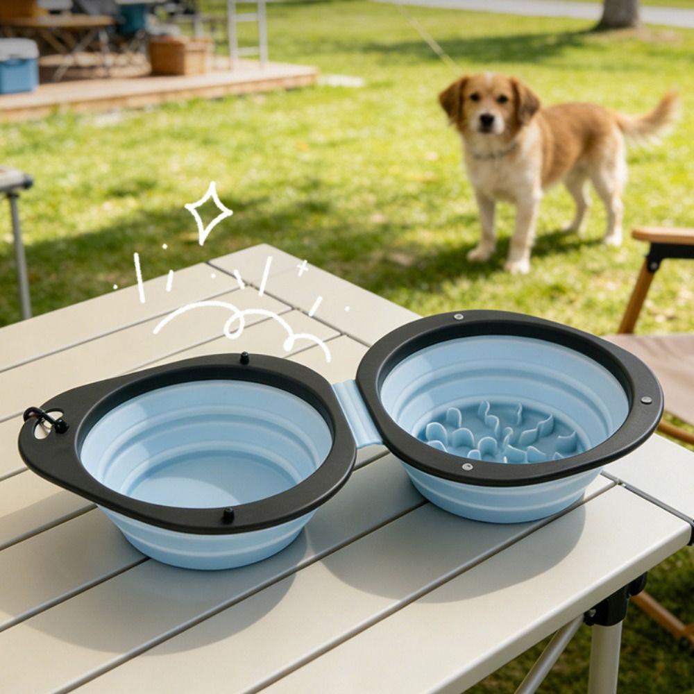 Double Bowl Collapsible Dog Dish Food Grade Pet Food Water Feeding Tray Pet Travel Feeder Outdoor