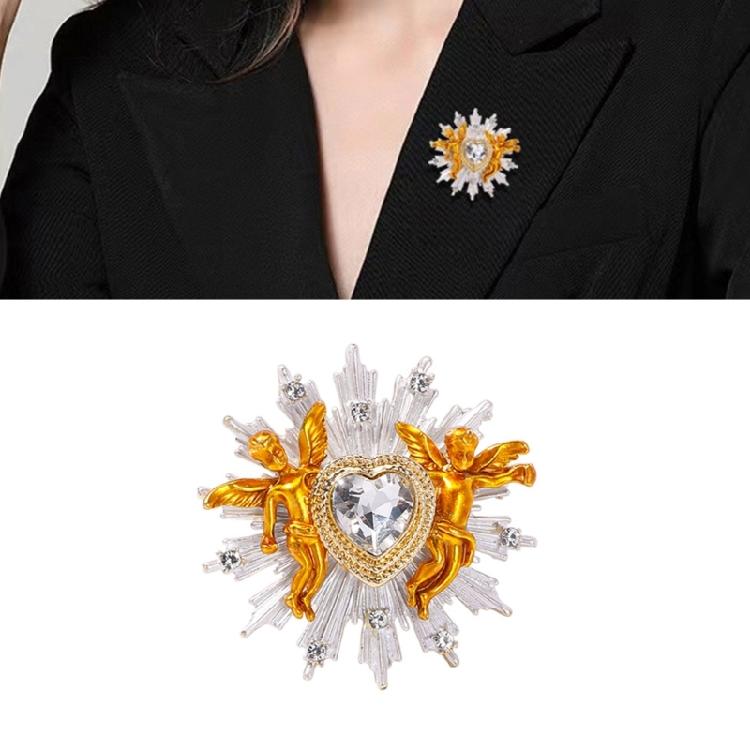 Spille Angelo Cuore Stile Accessorio Elegante Spilla Cuore Cupido per Donne Uomini Badge Gioiello Decorato con Strass