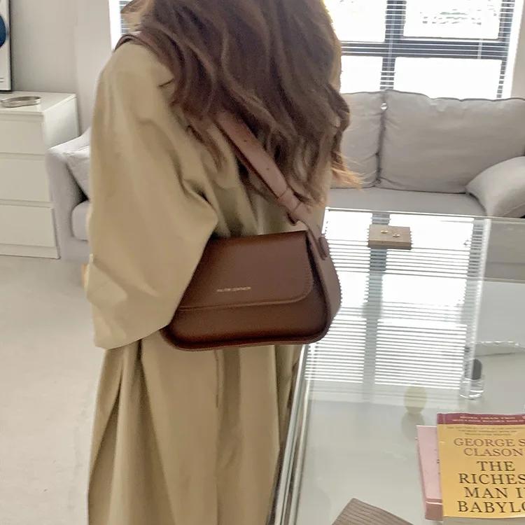 Saddle Bag Women Simple Solid Color Temperament Single Shoulder Crossbody bags Cute Casual Commuter Bags purses and handbags sac