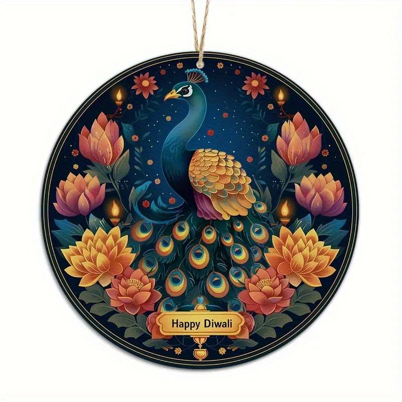 1pc 2d Flat Joyful Festival Circular Wooden Signs - 20cm: Kwanzaa, Diwali, Family Independence Day, Farmhouse, Bar, Cafe, Porch Decoration, Gifts