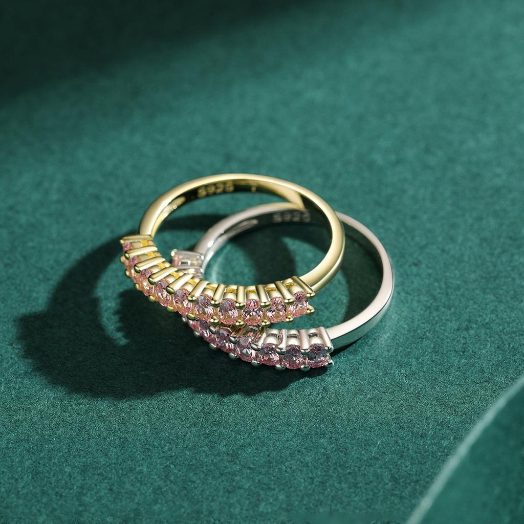 Romantic Pink Cubic Zirconia Ring Real 925 Sterling Silver Luxury Dazzling Finger Rings For Women Wedding Jewelry Anel