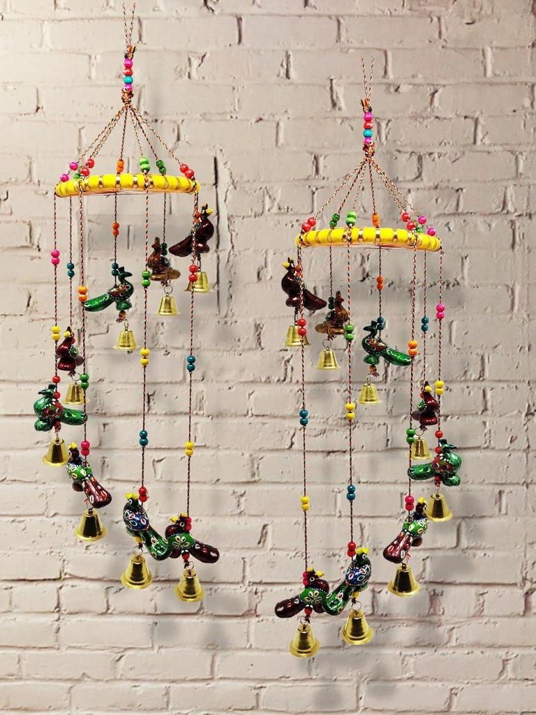 Colored Bell Wind Chime, Door/Wall Hanging Decorative Showpiece/Wall Hanging/Home Décor/Corporate Gift (Pack of 2, Peacock)