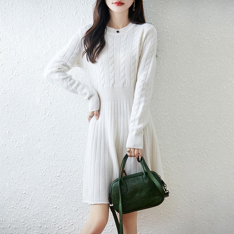 Women Sweater Dress 100% Wool MODERN NEW SAGA O-neck Knit Long Pullover Winter Jumpers Wool Long Dress Female