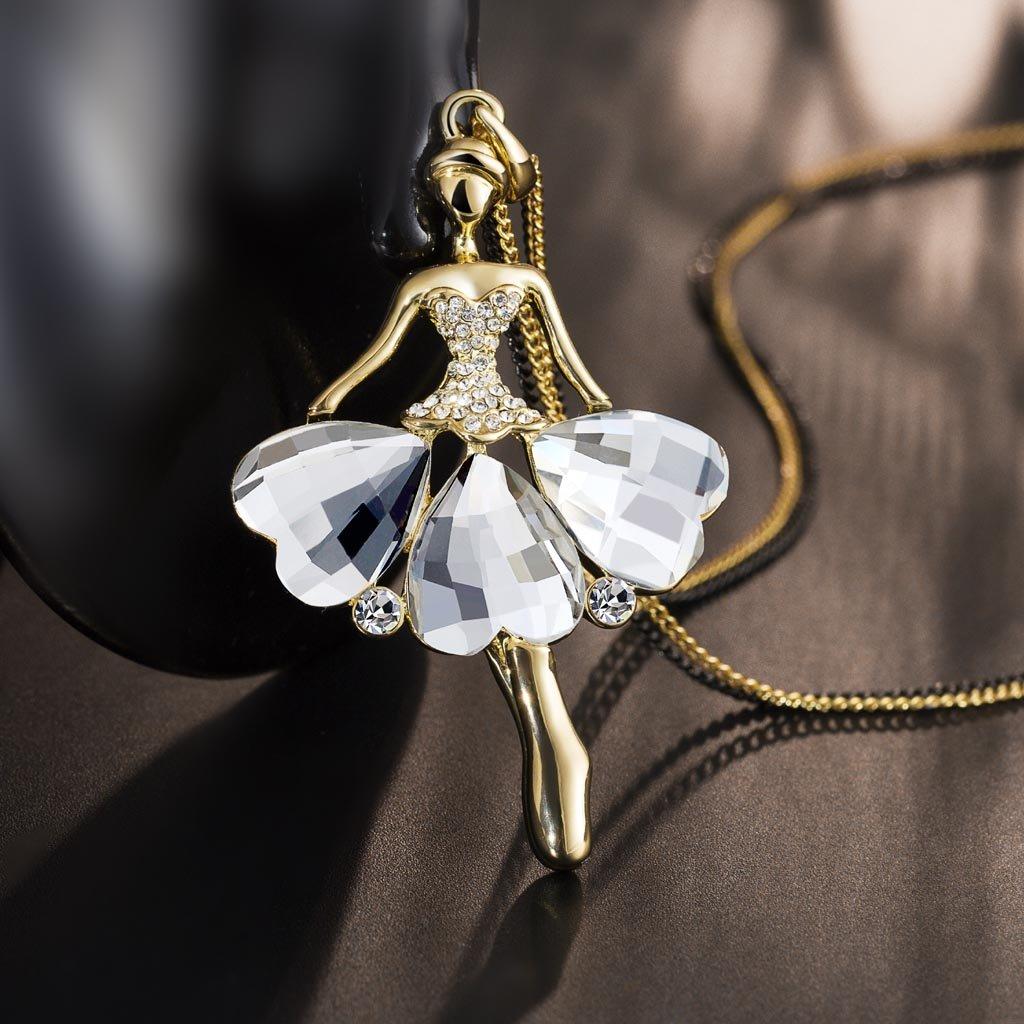 Brand IUHA Cute Doll Ballerina Long Necklace Austrian CZ Diamond Metal Allergy and Discoloration Prevention Accessory Gift