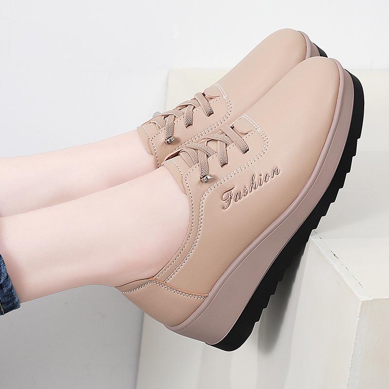Autumn Women's Genuine Leather Non-Slip Platform Shoes - Thick-Soled, Comfortable, Lightweight, Casual