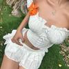 INS Fashion Style 2024 Summer New Arrival French Sweet Puff Sleeve Top Women's Ruffles Skirt Two-piece Set