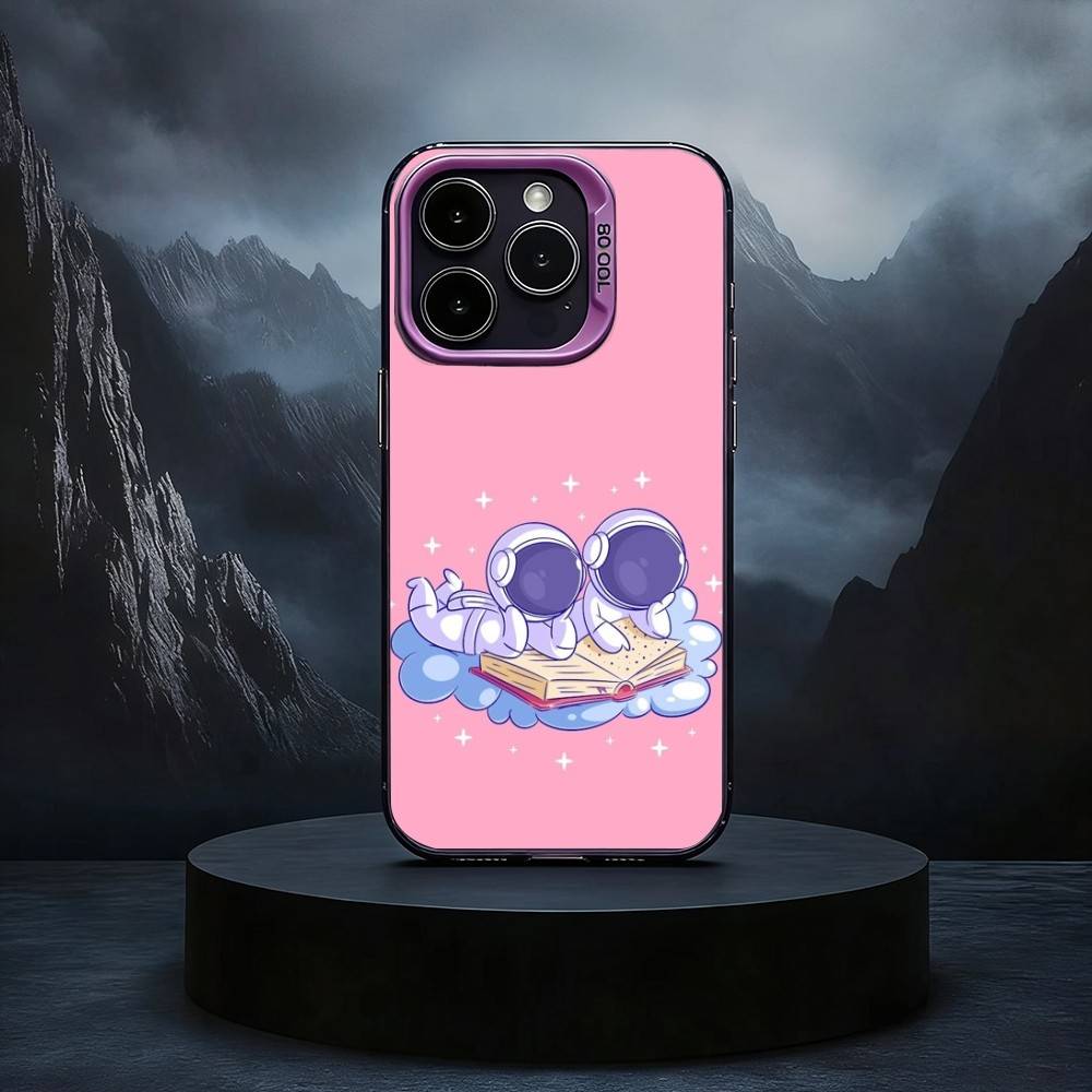 Cartoon Astronaut Cute Phone Case For iPhone17,16,15,14,13,12,11 Plus,Pro Max Black Candy silver phone case