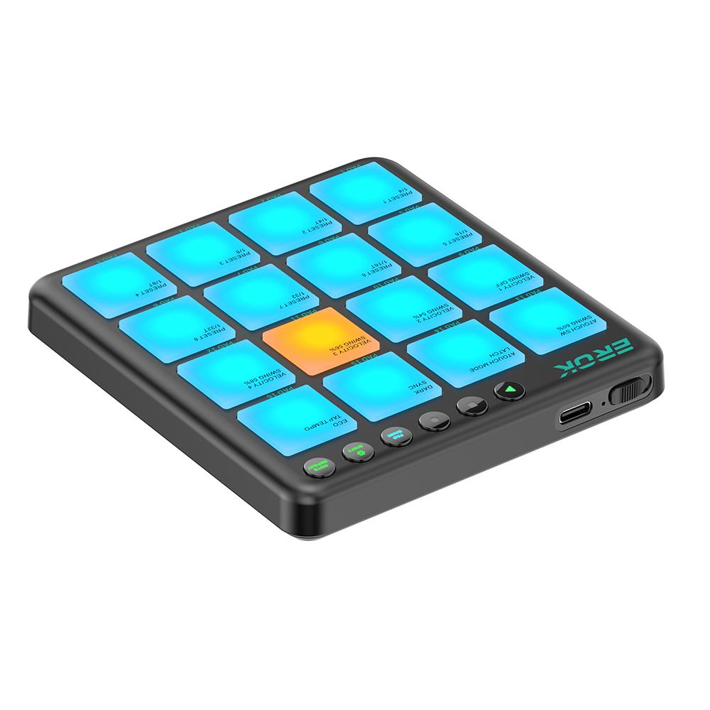 EROK PocketBeats MIDI Controller 16 RGB Pads Bluetooth Wireless Recharge Portable Beat Pad for DJ Beat Making & Music Production